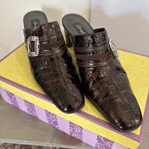 Brighton Tudor Mule Heel Slip On Shoe Women’s 6.5 Brown Patent Leather With Box